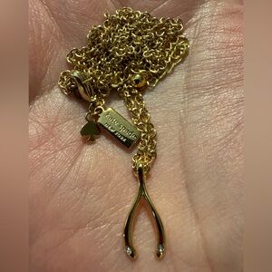 Kate Spade Gold Tone Bling Wishbone Necklace, EUC. 17” chain plus 3” extender.